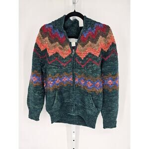 Vintage Manos Del Uruguay Handspun 100% Wool Zip Up Sweater Sz L Colorful